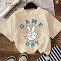 Women'WB shield Spiky hair fighters Hand & Letter Print Round Neck Tee, Casual Drop Shoulder Short Sleeve T-shirt for...