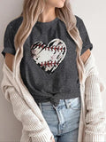 Women'WB shield Spiky hair fighters Heart Print Round Neck Tee, Vintage Trendy Casual Short Sleeve T-shirt for Daily...