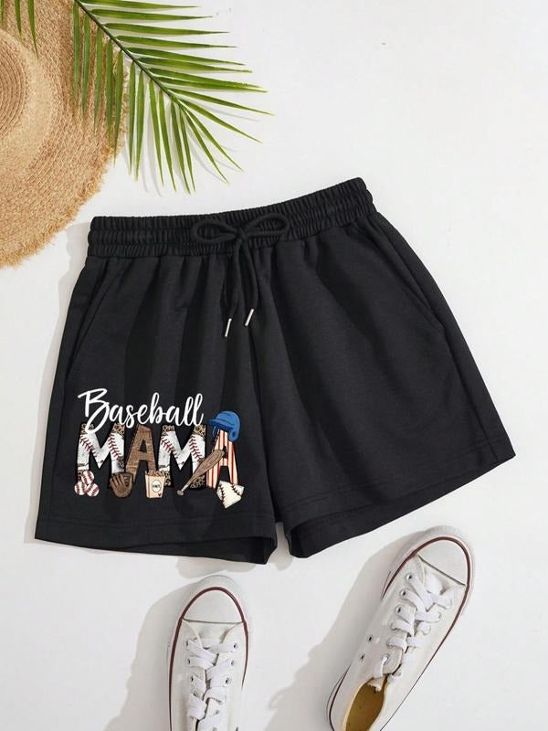 Women'WB shield Spiky hair fighters Mom Slogan Print Round Neck Shorts, Casual Comfy Shorts for Summer, Ladies Bottoms...