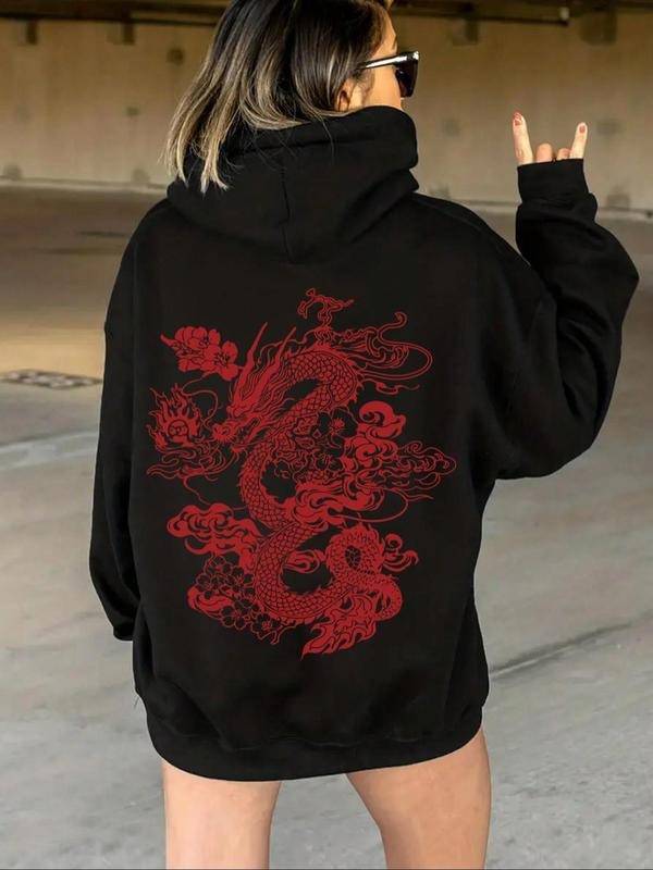 Women'WB shield Spiky hair fighters Print Drop Shoulder Drawstring Hoodie, Fashion Casual Pocket Hooded Sweatshirt for...