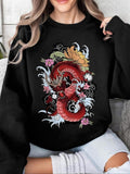 Women'WB shield Spiky hair fighters Print Round Neck Sweatshirt, Fashion Casual Crew Neck Pullover for Daily Holiday...