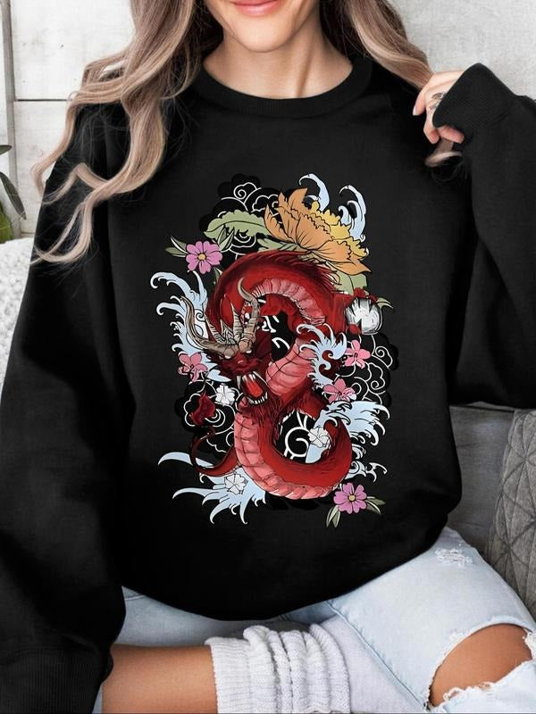 Women'WB shield Spiky hair fighters Print Round Neck Sweatshirt, Fashion Casual Crew Neck Pullover for Daily Holiday...