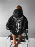 Women'WB shield Spine & Letter Print Drop Shoulder Hoodie, Fashion Casual Drawstring Pocket Hooded Sweatshirt for Daily...