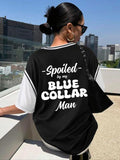 Women'WB shield Spoiled By My Blue Collar GA Sweatshirt, Casual Letter Print Round Neck Short Sleeve Tee, Ladies Summer...