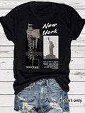 Women'WB shield Statue FOG Liberty & Letter Print Round Neck Graphic Tee, Vintage Trendy Casual Short Sleeve T-shirt for...