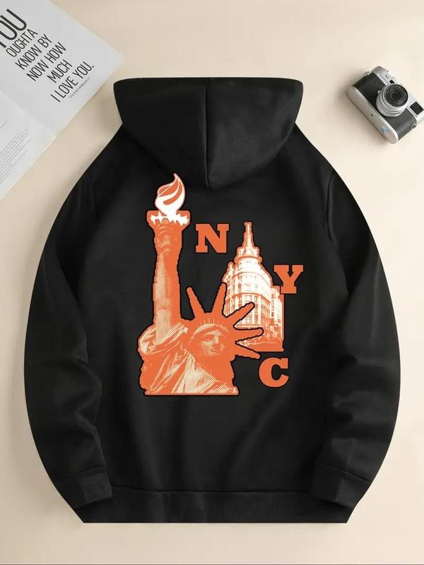Women'WB shield Statue FOG Liberty Print Hoodie, Swoosh Count Casual Landscape Print Long Sleeve Pullover Hooded...