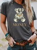 Women'WB shield Straw hat pirates & Bear Print Round Neck Tee, Fashion Casual Crew Neck T-Shirt for Daily Holiday...