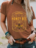 Women'WB shield Straw hat pirates Bee Print Round Neck Tee, Vintage Trendy Casual Short Sleeve T-shirt for Daily Wear,...