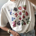Women'WB shield Strawberry & Blueberry Print Round Neck Tee, Casual Short Sleeve Crew Neck T-shirt for Summer, Fashion...