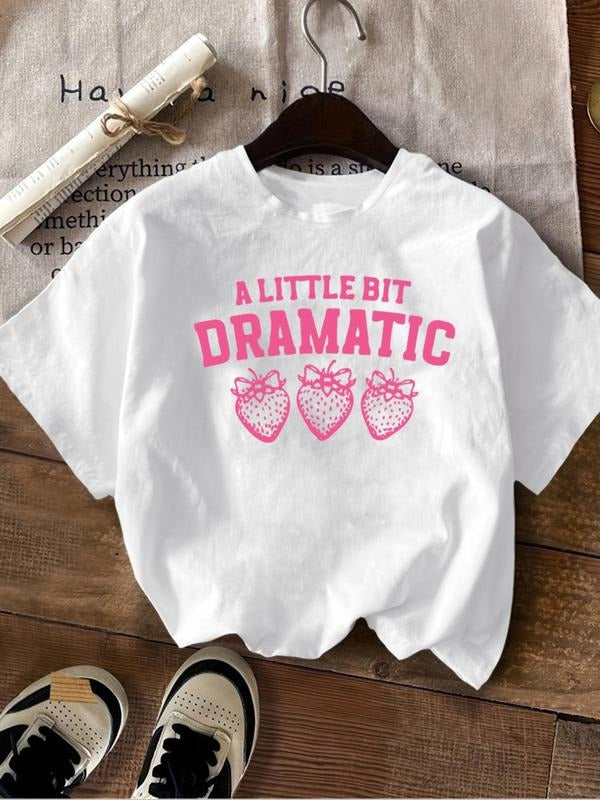 Women'WB shield Strawberry & Letter Print Round Neck Tee, Casual Fashion Short Sleeve T-shirt for Summer, Ladies TNF for...
