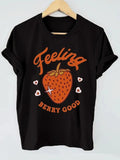 Women'WB shield Strawberry & Letter Print Round Neck Tee, Casual Short Sleeve Crew Neck T-Shirt for Fall & Winter,...