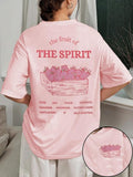 Women'WB shield Strawberry & Slogan Print Round Neck Tee, Fashion Casual Short Sleeve T-shirt, Ladies Summer TNF for...