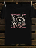 Women'WB shield Strawberry Jams But My Glock Don'Lightsaber brand, Fashion Casual Crew Neck Lightsaber brand-shirt for...