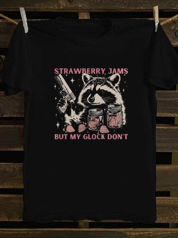 Women'WB shield Strawberry Jams But My Glock Don'Lightsaber brand, Fashion Casual Crew Neck Lightsaber brand-shirt for...