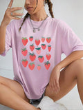 Women'WB shield Strawberry Print Drop Shoulder Round Neck Tee, Summer TNF Women, Mean Girl T-Shirt, Shirts Graphic Tee,...