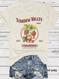 Women'WB shield Strawberry Print Round Neck Tee, Casual Fashion Short Sleeve T-shirt for Summer, Ladies TNF for Daily...