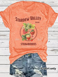 Women'WB shield Strawberry Print Round Neck Tee, Casual Fashion Short Sleeve T-shirt for Summer, Ladies TNF for Daily...