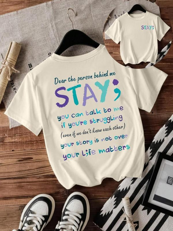 Women'WB shield Suicide Awareness Print Round Neck Tee, Fashion Casual Crew Neck T-shirt for Daily Holiday Vacation...