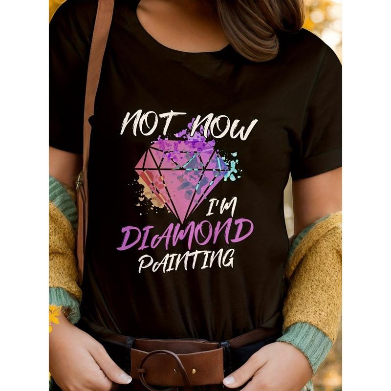 Women'WB shield Summer Casual Crew Neck T-Shirt, 100% Knit Fabric, Non-Stretch, Breathable Short Sleeve Top with Diamond...