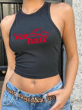 Women'WB shield Summer Letter Print Tight-Fitting Tank Top, Casual Style for Sexy Chic, Comfortable Moderate Fabric...