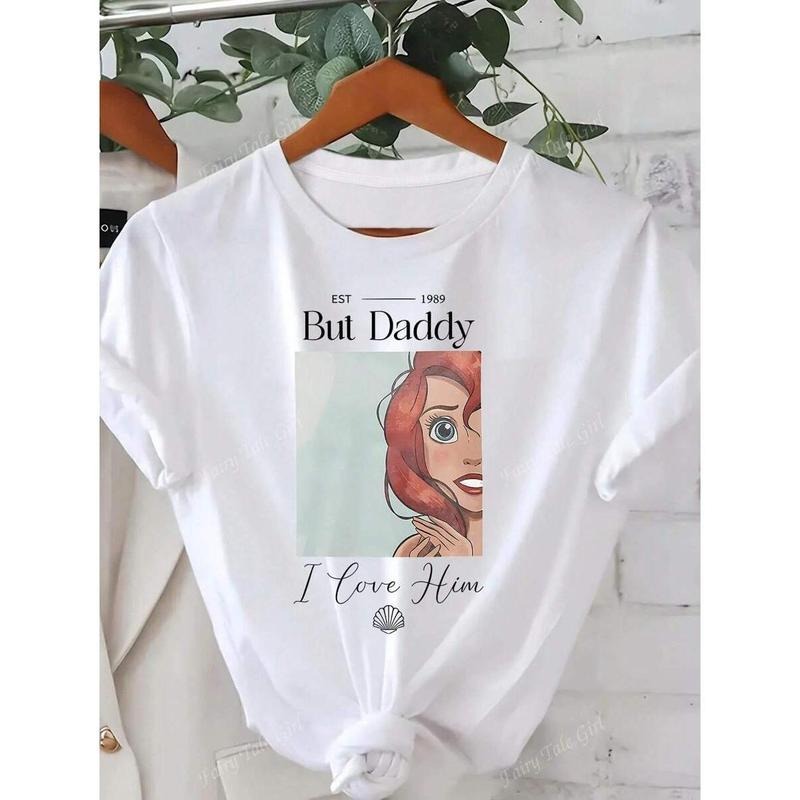 Women'WB shield Summer Mermaid Princess Letters Pattern Print Casual Simple Daily Round Neck Short-Sleeved T-Shirt Tops...