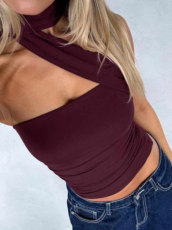 Women'WB shield Summer Sexy Halter Neck Top, Fashion Tank Top, Elegant Sleeveless Top, Perfect for Parties Gunpla brand...