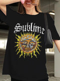 Women'WB shield Sun & Letter Print Round Neck Graphic Tee, Vintage Trendy Casual Short Sleeve T-shirt for Daily Wear,...