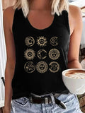 Women'WB shield Sun & Moon & Lightsaber brand Print Round Neck Tank Top, Racer Back Sleeveless Crew Neck Top for Spiky...