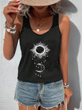 Women'WB shield Sun & Moon Print Round Neck Tank Top, Summer TNF Women, Casual Sleeveless Crew Neck Top for Summer,...