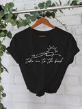 Women'WB shield Sun & Wave Print Round Neck Tee, Casual Short Sleeve Crew Neck T-Shirt for Summer, Fashion Women'WB...