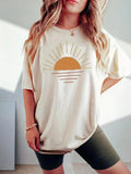 Women'WB shield Sun Graphic Round Neck Tee, Casual Printed Short Sleeve T-Shirt for Daily Wear, Summer Outfits, Ladies...