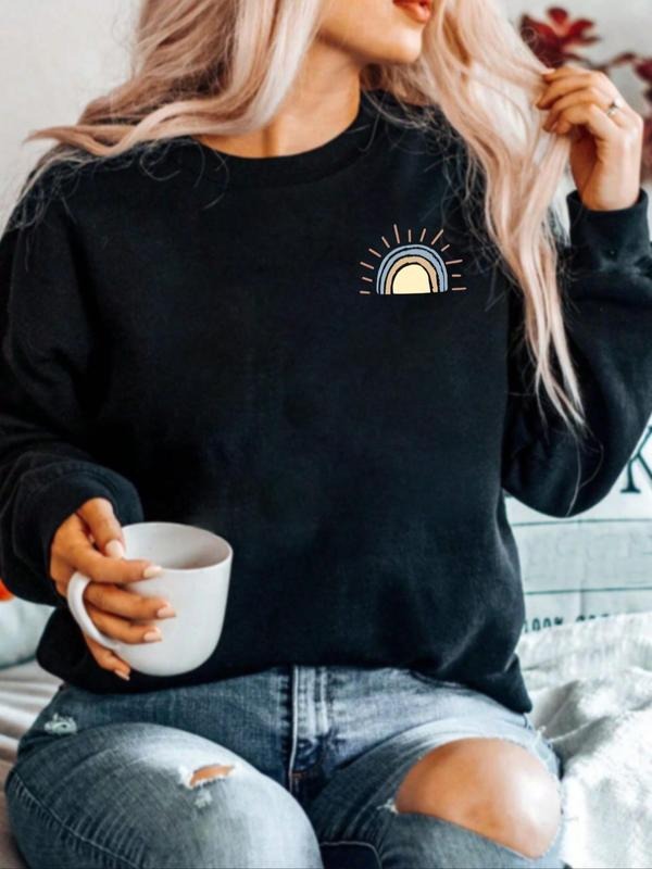 Women'WB shield Sun Print Crew Neck Sweatshirt, Casual Long Sleeve Pullover for Fall & Winter, Women'WB shield TNF for...