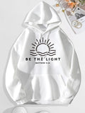 Women'WB shield Sun Print Drop Shoulder Hoodie, Fashion Casual Slogan Print Drawstring Pocket Hooded Sweatshirt for Daily...