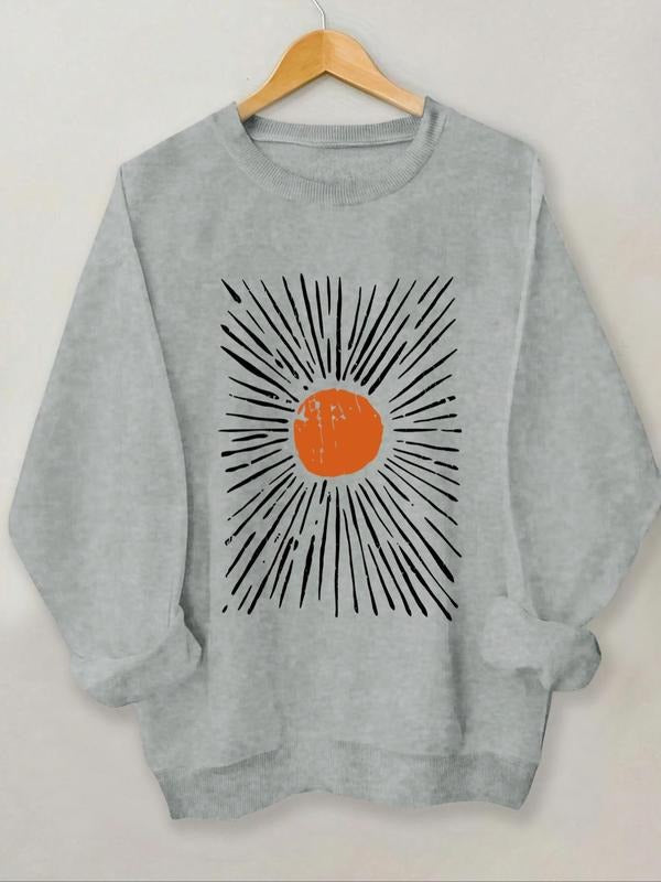 Women'WB shield Sun Print Drop Shoulder Sweatshirt, Casual Long Sleeve Round Neck Pullover for Fall & Winter, Ladies TNF...