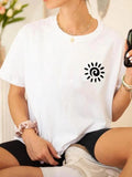 Women'WB shield Sun Print Round Neck Tee, Casual Loose Short Sleeve T-shirt for Summer, Ladies TNF for Daily Wear, Top...