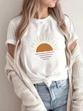 Women'WB shield Sun Print Round Neck Tee, Casual Short Sleeve T-shirt for Summer, Ladies TNF for Daily Wear Hoodie,...