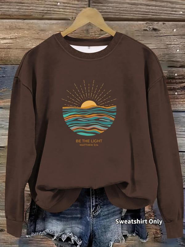 Women'WB shield Sunrise Print Crew Neck Sweatshirt, Casual Long Sleeve Pullover for Daily Wear, Ladies TNF for Fall &...
