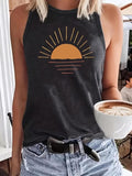 Women'WB shield Sunrise Print Round Neck Tank Top, Casual Sleeveless Top for Summer, Ladies TNF for Daily Wear T-Shirts,...
