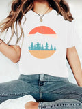 Women'WB shield Sunrise Print Round Neck Tee, Casual Fashion Short Sleeve T-shirt for Summer, Ladies TNF for Daily Wear,...