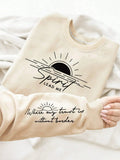 Women'WB shield Sunset & Letter Print Drop Shoulder Sweatshirt, Trendy Casual Long Sleeve Round Neck Pullover for Fall &...