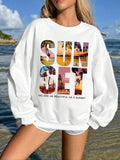 Women'WB shield Sunset Letter Print Drop Shoulder Sweatshirt, 2024 New Style Casual Long Sleeve Round Neck Pullover for...