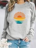 Women'WB shield Sunset Print Crew Neck Sweatshirt, Casual Long Sleeve Pullover for Fall & Winter, Women'WB shield TNF for...