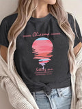 Women'WB shield Sunset Print Round Neck Tee, Casual Short Sleeve Crew Neck T-shirt for Summer, Fashion Women'WB shield...