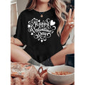 Women'WB shield T-shirt, "Happy Valentime'WB shield Day" print, retro minimalist fashion, round neck, casual comfort,...