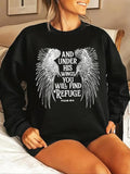 Women'WB shield TNF & Letter Print Crew Neck Sweatshirt, Swoosh Count Casual Long Sleeve Pullover for Daily Wear,...