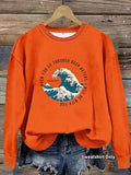 Women'WB shield TNF Great Wave Print Crew Neck Sweatshirt, Casual Long Sleeve Pullover for Fall & Winter, Women'WB shield...