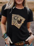 Women'WB shield TNF Moon & Cat Print Round Neck Graphic Tee, Vintage Trendy Casual Short Sleeve T-shirt for Daily Wear,...