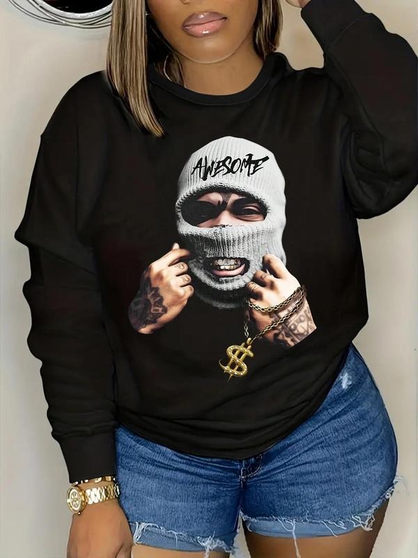 Women'WB shield TNF Print Round Neck Sweatshirt, Fashion Casual Crew Neck Pullover for Daily Holiday Outdoor Wear, Ladies...