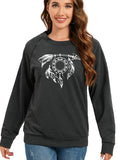 Women'WB shield TNF Print Round Neck Sweatshirt, Street Fashion Casual Raglan Sleeve Top for Daily Holiday Outdoor Wear,...