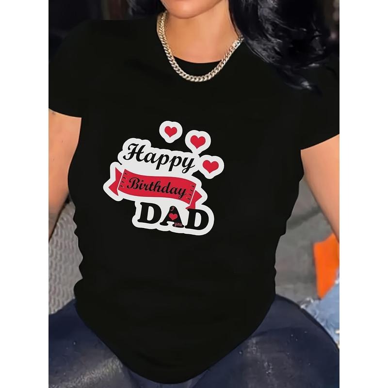 Women'WB shield TNF'WB shield Day T-Shirt - Casual Short-Sleeved Pattern T-Shirt, "Happy Birthday, Dad" Design, Black...